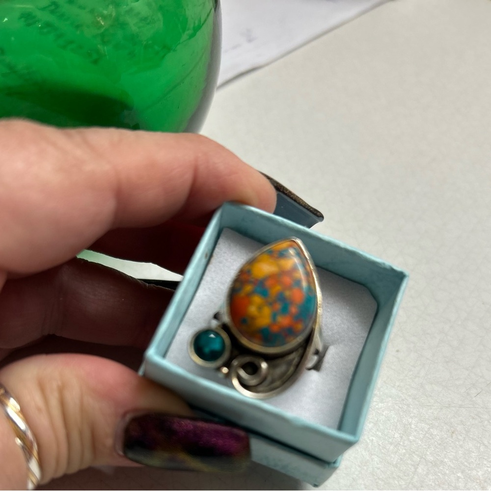 Artisan Sterling Silver Ring with Multicolor Stones Stunning piece